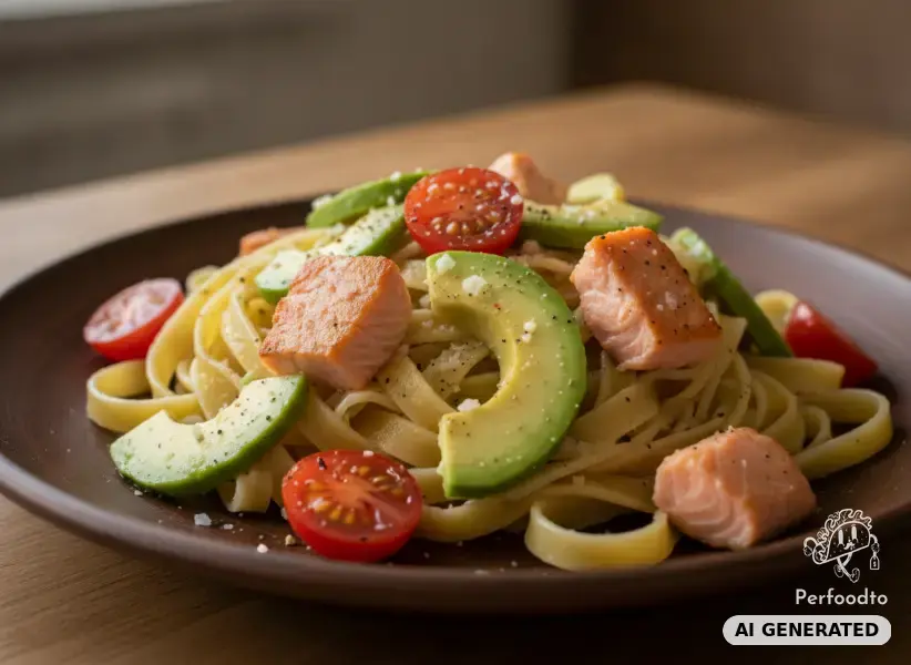 Pasta mit Avocado und Lachs