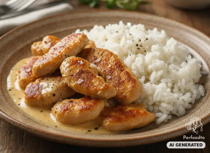 Hähnchengeschnetzeltes mit Reis und Frischkäsesauce