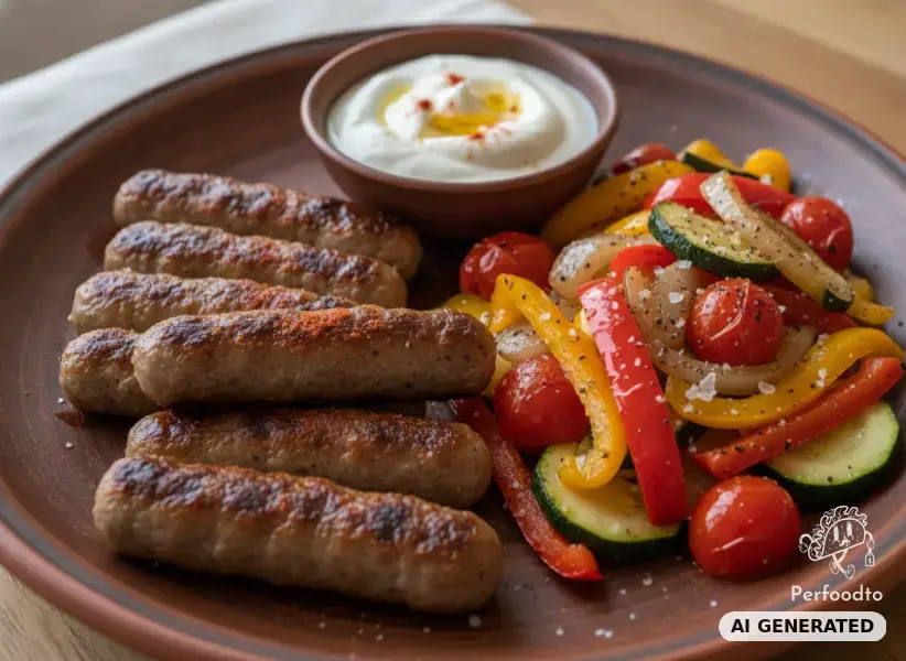 Cevapcici mit Pfannengemüse und Joghurt