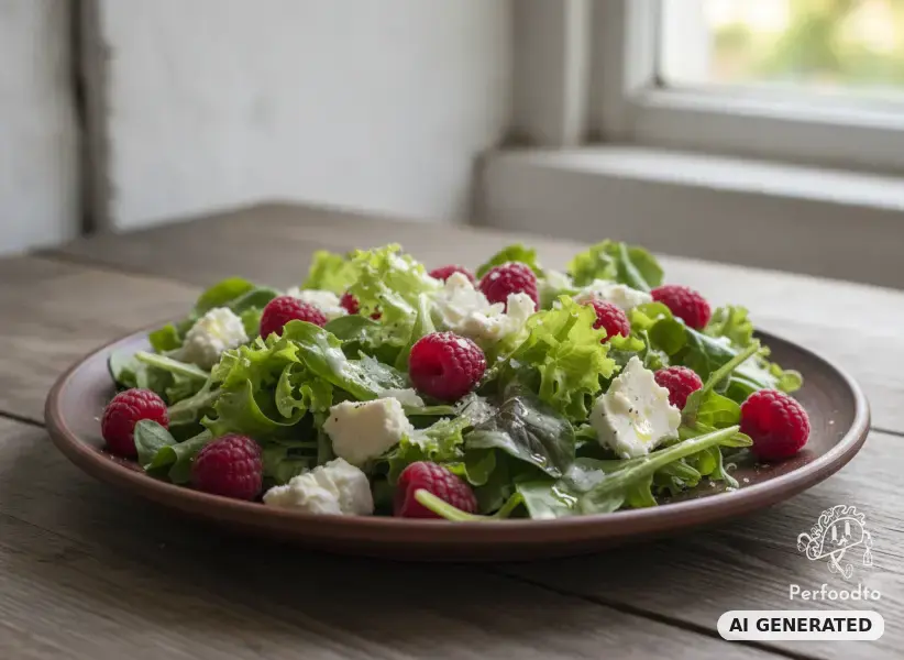 Bio-Pflücksalat mit Himbeeren und Weichkäse