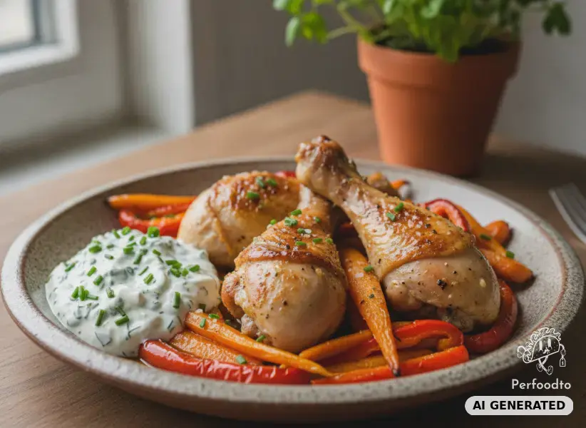 Ofenhähnchen mit Karotten und Kräuterdip
