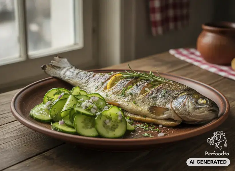 Ofenforelle mit Gurkensalat