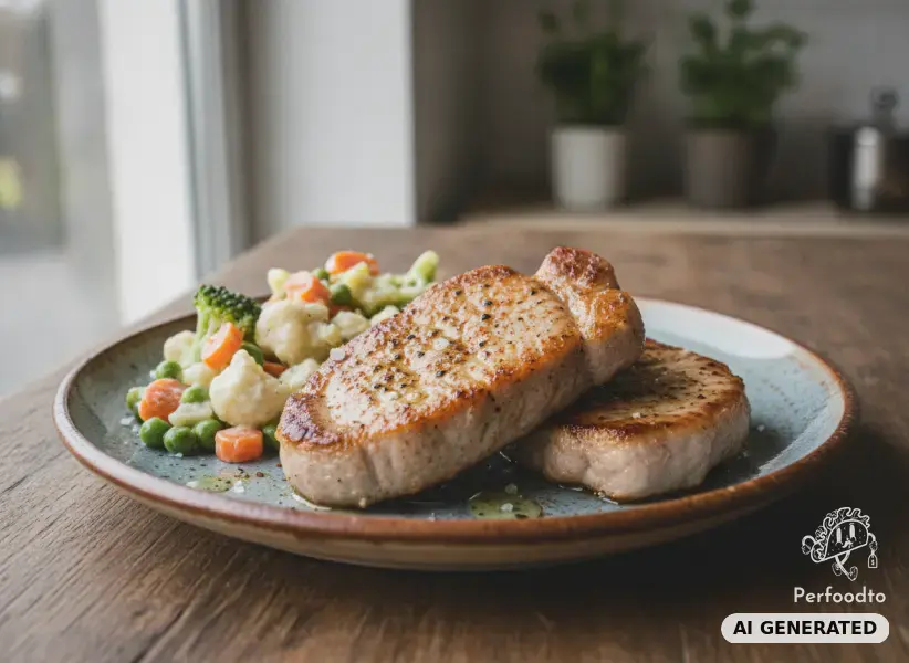 Gebratene Schweinesteaks mit Rahmgemüse