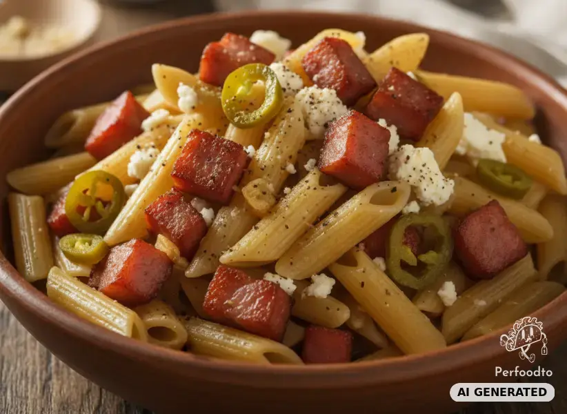 Pikante Pasta mit Speck und Weißkäse