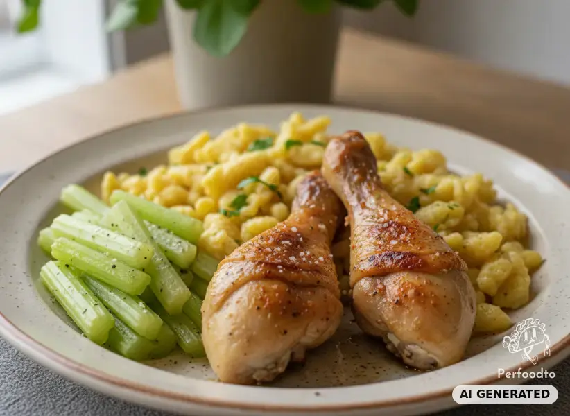 Gebratene Hähnchenkeulen mit Eierspätzle und Selleriegemüse