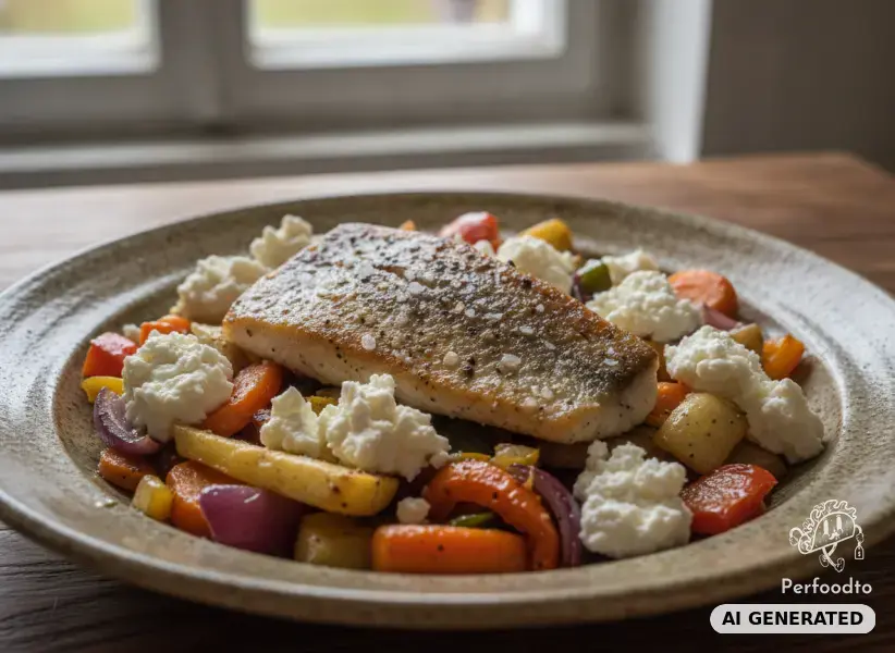 Zanderfilet auf Röstgemüse mit Weichkäse