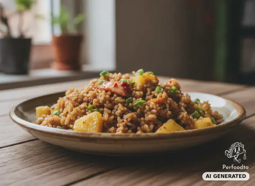 Gebratener Reis mit Kimchi und Ananas