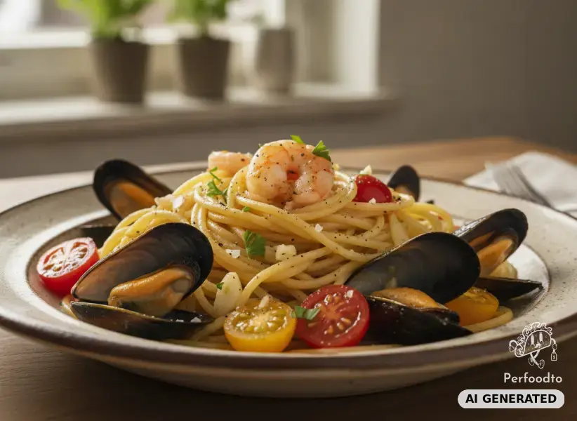 Pasta mit Garnelen und Miesmuscheln