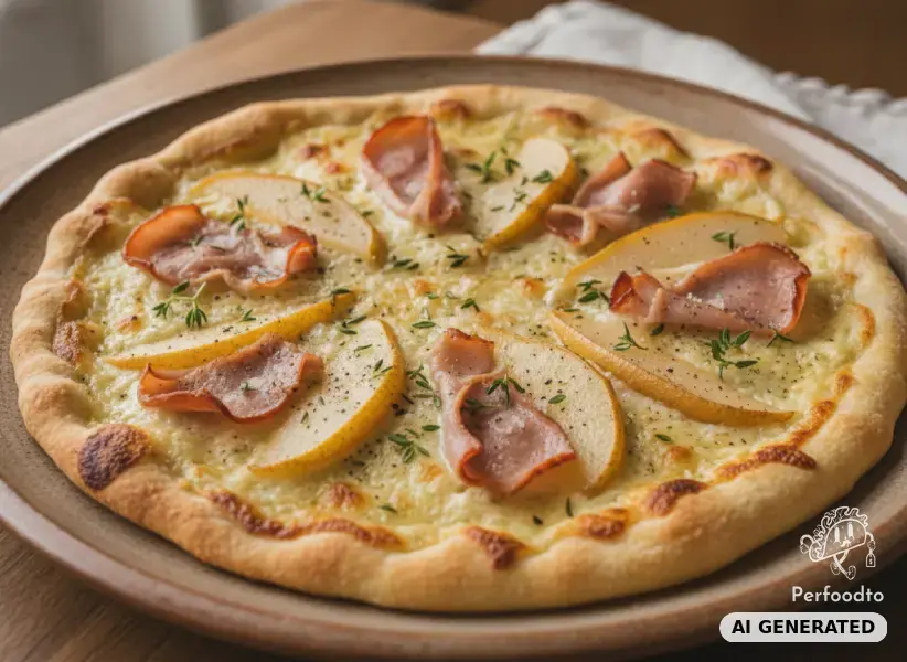 Flammkuchen mit Birne und Schinken