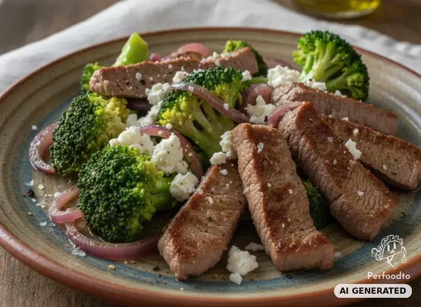 Rindfleisch mit Brokkoli und Feta