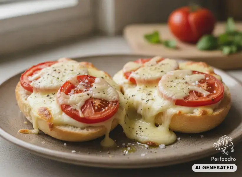 Überbackene Brötchen mit Käse und Tomaten