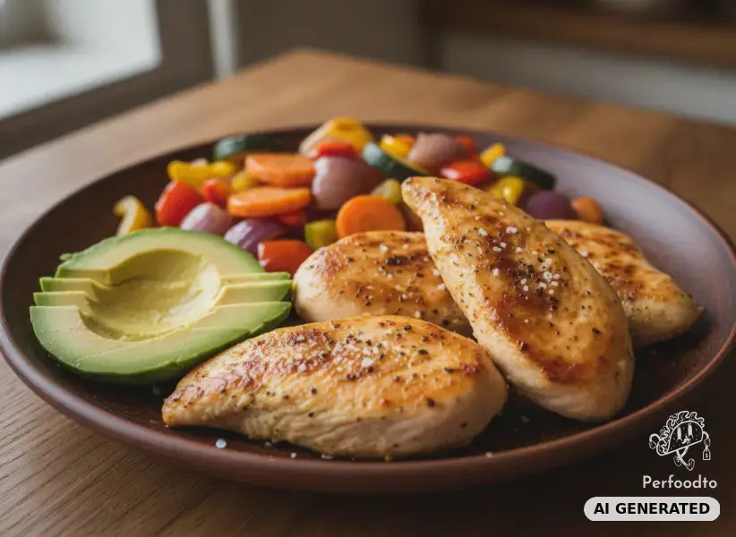 Hendl mit Röstgemüse und Avocado