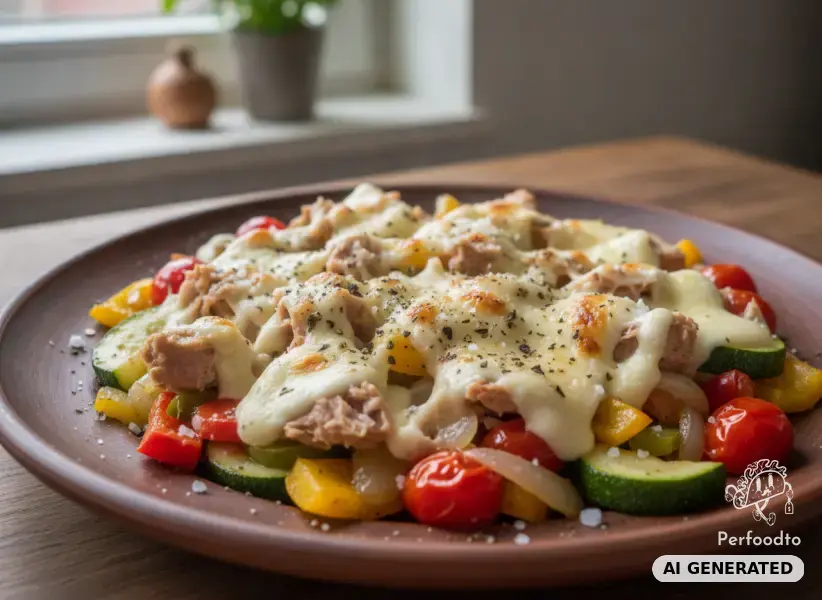 Gemüsepfanne mit Thunfisch und Mozzarella