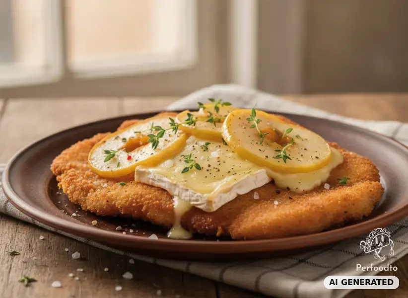 Schweineschnitzel mit Apfel und Camembert