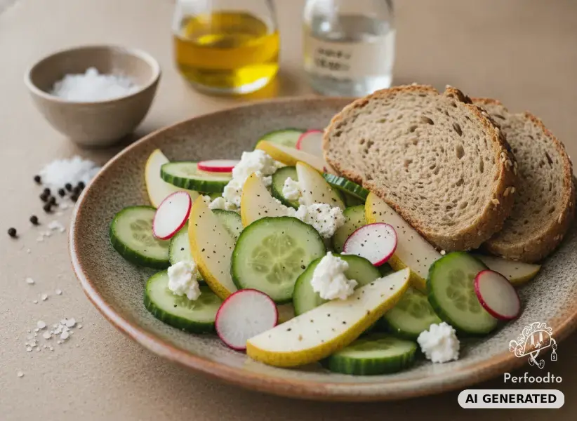 Frischer Gurkensalat mit Birnen und Weißkäse