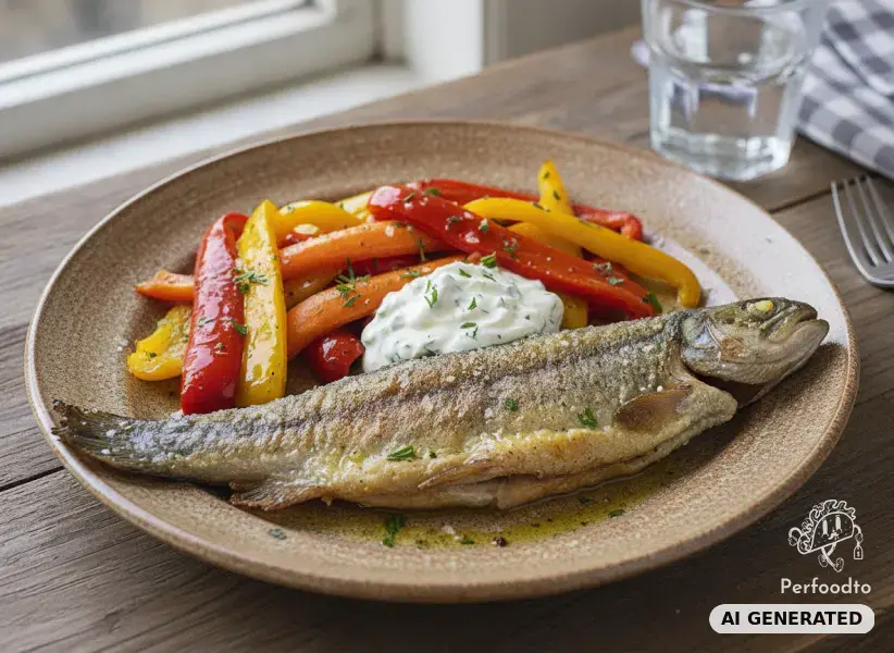 Gebratene Forelle mit Spitzpaprika und Karotten