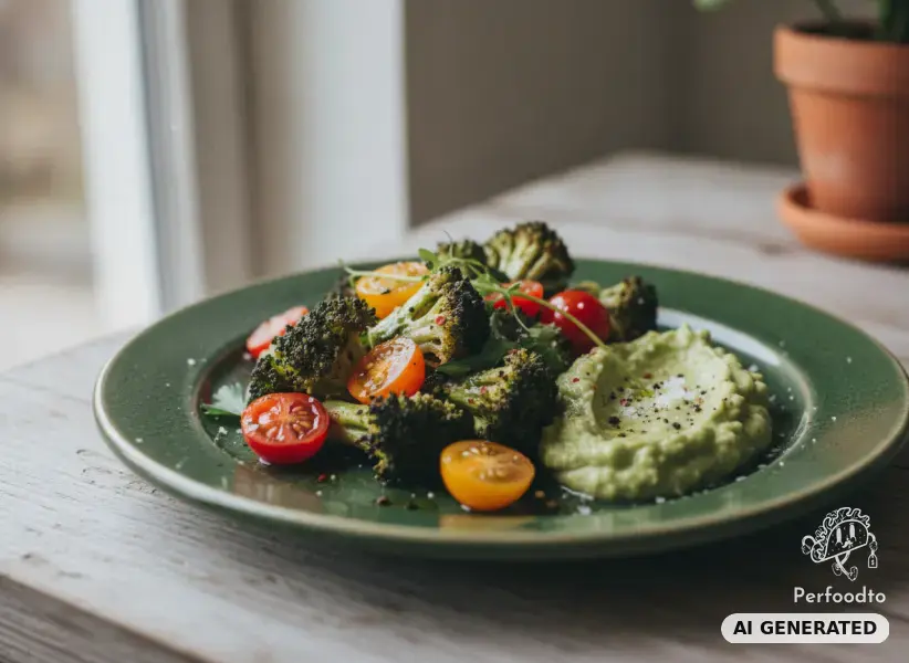 Ofenbrokkoli mit Tomaten und Avocadocreme