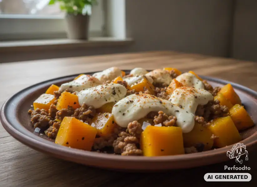 Kürbispfanne mit Faschiertem und Mozzarella